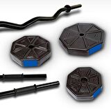 Tan Spor 100 Kg DÜZ BAR (150 cm) + Z BAR (120 cm) Dambıl Ağırlık Halter FULL Set Mavi Kapaklı