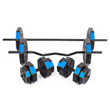 Tan Spor 70 Kg DÜZ BAR (150 cm + Z BAR ( 120 cm ) Dambıl Ağırlık  Halter  FULL SET Mavi Kapaklı