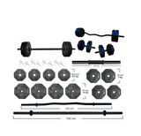 Tan Spor 70 Kg DÜZ BAR (150 cm + Z BAR ( 120 cm ) Dambıl Ağırlık  Halter  FULL SET Mavi Kapaklı