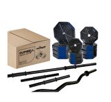Tan Spor 70 Kg DÜZ BAR (150 cm + Z BAR ( 120 cm ) Dambıl Ağırlık  Halter  FULL SET Mavi Kapaklı