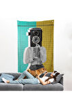 Kamera Kafalı Soyut Kadın Pop Art Duvar Örtüsü-7872