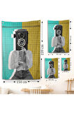 Kamera Kafalı Soyut Kadın Pop Art Duvar Örtüsü-7872