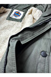 Slim Fit Çıkarılabilir Kapüşonlu Gabardin Uzun Parka Kaban