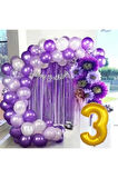 3 YAŞ LÜX MOR LİLA BALON ZİNCİR SET DOĞUM GÜNÜ PARTİ SETİ SÜSÜ