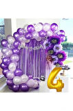 4 YAŞ LÜX MOR LİLA BALON ZİNCİR SET DOĞUM GÜNÜ PARTİ SETİ SÜSÜ