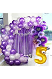 5 YAŞ LÜX MOR LİLA BALON ZİNCİR SET DOĞUM GÜNÜ PARTİ SETİ SÜSÜ