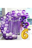 6 YAŞ LÜX MOR LİLA BALON ZİNCİR SET DOĞUM GÜNÜ PARTİ SETİ SÜSÜ