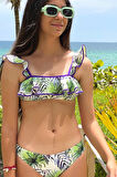 Tropikal Desenli Fırfırlı UV50 Kız Çocuk Bikini Takımı By Nessi Byrd