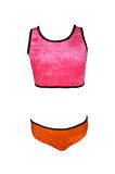 Omuz Askılı Kadife Çapraz Bağlamalı Sırt Detaylı Neon Pembe-turuncu 50UV Kız Çocuk Bikini Takımı BY NESSI BYRD