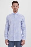 Desenli Slim Fit Mavi Gömlek | S