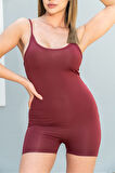 Vücuda Oturan Kadın Spor Şort Tulum / Toparlayıcı Askılı Spor Tulum