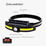 Solar Şarjlı Su Geçirmez Kafa Feneri - USB Şarjlı, 14500 Pil, Çift Işık Kaynağı or-921