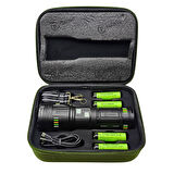 200W Süper Güçlü Lazer LED El Feneri - 6000 Lümen, 3000m Menzil ve Powerbank Özellikli (4 Pilli Set)