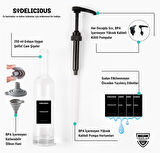 2’li Set | 250ml Pompalı Cam Şurup Şişesi- Kahve , 18 Çeşit Siyah Etiket + Silikon Huni Hediyeli