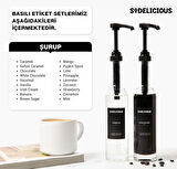 2’li Set | 250ml Pompalı Cam Şurup Şişesi- Kahve , 18 Çeşit Siyah Etiket + Silikon Huni Hediyeli