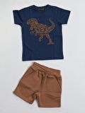 Kahve Yazılı Erkek Çocuk Şort Takım