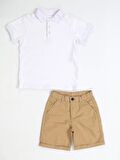 Casa Bej Gabardin Şort + Polo Tshirt Takım