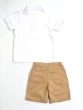 Casa Bej Gabardin Şort + Polo Tshirt Takım