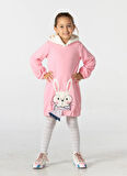 Bunny Soft Kapişonlu Pembe Kız Çocuk Elbise