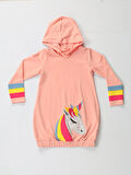 Unicorn Kolları Renkli Hoodie Kız Çocuk Elbise