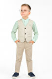 3'lü Set Erkek Çocuk Gabardin Yelek & Pantolon & Dokuma Gömlek