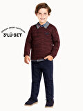 3'lü Set Triko Sweat & Pantolon & Gömlek Erkek Çocuk Takım