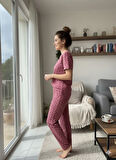 KADIN YILDIZ DETAYLI PEMBE PİJAMA TAKIMI