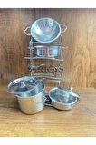 Oyuncak 7 Parça Raflı Tencere Tava Seti Metal Evcilik Mutfak Tencere Tava Seti Paslanmaz Çelik