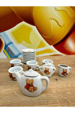 Seramik Çay Seti 17 Parça Oyuncak Porselen Çay Seti Ayıcıklı Evcilik Oyuncakları