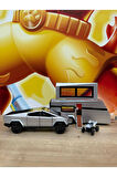 Diecast Metal Tesla Cybertruck Pickup ve Karavan Gri Tesla Cybertruck +Atv+Karavan 3'lü Set Diecast