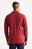 Erkek Bordo Standart Fit Normal Kesim 3 Iplik Içi Polarlı %100 Pamuk Polo Yaka Sweatshirt