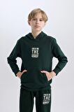 DeFacto Erkek Çocuk Cepli Yazı Baskılı Kapüşonlu Kalın Okul Sweatshirt C7567A824WNGN1214