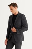 Erkek Antrasit Slim Fit Dar Kesim Kırlangıç Yaka Desenli Yünlü Takım Elbise