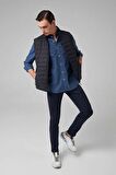 Regular Fit Lacivert Dik Yaka Elyaf Dolgulu Mevsimlik Fermuarlı Yelek Mont 7HF07ORT42611