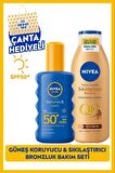 Nivea Sun Güneş Koruyucu Vücut Spreyi 200ml Spf50 Ve Q10 Sıkılaştırıcı Bronzluk Losyon 200ml, Çanta Hediye