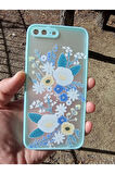 İPhone 7 Plus İPhone 8 Plus Uyumlu Mavi Çiçek Tasarım Kenarları Ve Tuşları Renkli Hux Telefon Kılıfı