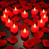 HEART RED LİGHT CANDLES 24 ADET KIRMIZI LED IŞIKLI KALPLİ MUM KIRMIZI LED MUM KIRMIZI IŞIKLI MUM