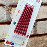 VIP KALİTE PARLAK METALİK KIRMIZI PASTA MUMU 6 ADET KIRMIZI DOĞUM GÜNÜ MUMU DECOR RED BIRTHDAY CANDLE