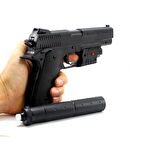 VIP LAZERLİ IŞIKLI BONCUK TABANCASI BONCUK ATAN TABANCA 6mm 400 ADET BONCUK SİYAH OYUNCAK TABANCA