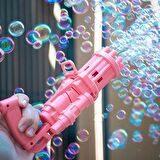 Pembe Çoklu Köpük Atan Köpük Tabancası Bubbles Gun Baloncuk Tabancası Pilli Köpük Makinesi Pink Gun