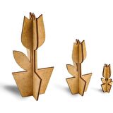 MAKET 3 LÜ LALE AHŞAP MAKET 3D AHŞAP BOYAMA MAKETİ NATUREL AHŞAP BOYAMA EĞİTİCİ 3 LÜ LALE BOYAMA