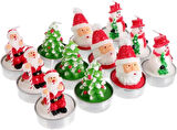 VIP DELUXE 12 ADETGERÇEK YILBAŞI MUMU NOEL TEALİGHT MUM NOEL BABA KARDAN ADAM ÇAM AĞACI FULL SET