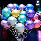 ULTRA YÜKSEK KALİTE 50 ADET RENKLİ KROM BALON AYNALI BALON PARLAK METALİK BALON KROM RENKLİ BALON