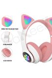 Kedi Kulak Mikronlu Hafıza Kartı Led Işıklı Aux Girişli Kablosuz Bluetooth Çocuk Kulaklık