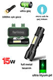15w 1000lm mini zomlu flaşörlü ful metal suya karşı dayanıklı el feneri
