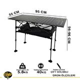 Caravan Class Katlanabilir Teleskopik Ayaklı Alüminyum Kamp Masası (95x55x68-96cm) Siyah