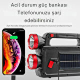 solar panelli çok foksiyonlu telefon şarj özellikli el feneri ışıldak 2 ampullü