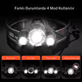 3xT6 Şarjlı Kafa Feneri | 3 LED | 6800mAh 2 Adet 18650 Pil | Su Geçirmez | Araba & Prizden Şarj | Kamp Av Farı