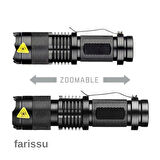 Taktik Tip Zoomlu El Feneri | 2 Adet 1900 mAh Pil + Şarj Cihazı | 3 Mod | Süper Parlak LED