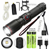 Zoomlu LED Tüfek Feneri | 30W | 3600 mAh Pil Hediyeli